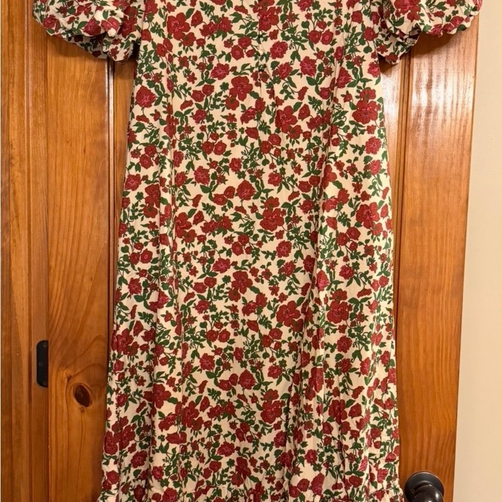 Entro Red and Green Floral Midi Dress